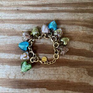 Vintage RJ Graziano Venetian Glass Heart Charm Bracelet